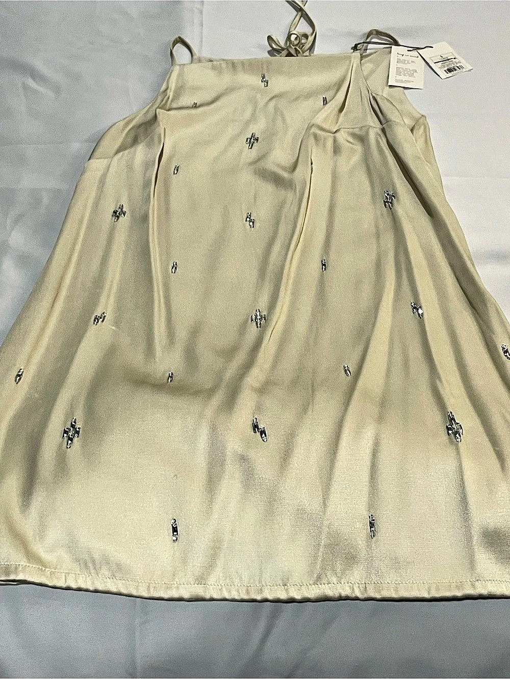 A New Day Cream Embellished Slip Dress Mini Cream Large NWT